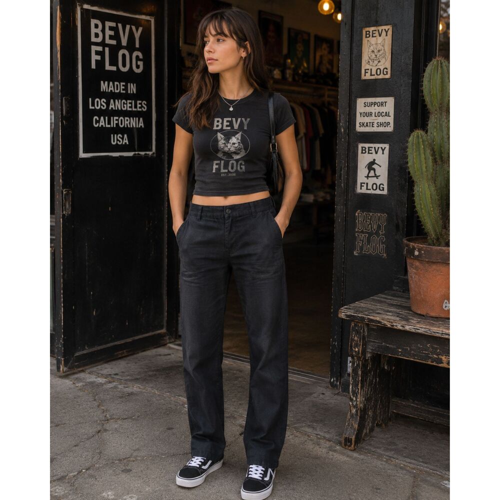 Bevy Flog Black Cotton Stripe Bootcut Cotton Pants Trousers   Women's Size 28